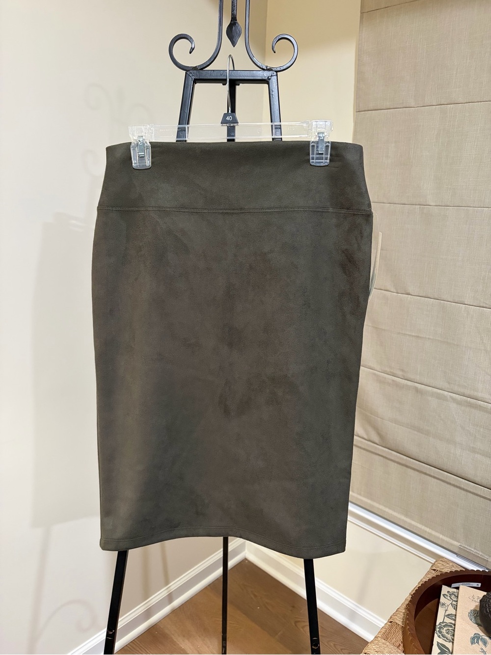 Renee C. Olive Suede Pencil Skirt